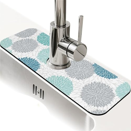 Spritzschutz für Küchenspüle, türkisfarbene und graue Blumen, Wasserhahnmatte, Spülbecken-Gadgets, super saugfähig, schnell trocknende Matte, Tropffänger für Küche, Bad, Spülbeckenmatte Spritzschutz für Küchenspüle, türkisfarbene und graue Blumen, Wasserhahnmatte, Spülbecken-Gadgets, super saugfähig, schnell trocknende Matte, Tropffänger für Küche, Bad, Spülbeckenmatte von ZHUZHISHAN