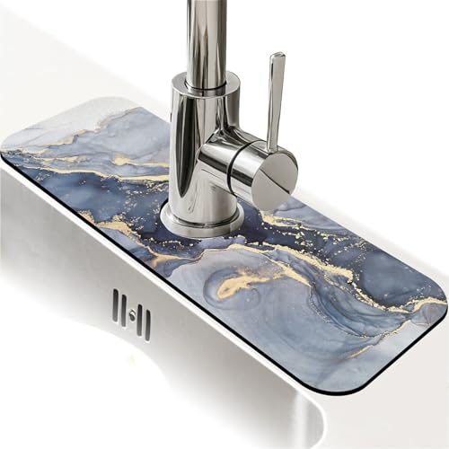 Spritzschutz für Küchenspüle, vergoldeter Marmor, Wasserhahn-Matte, Spülbecken-Gadgets, super saugfähig, schnell trocknende Matte, Tropfenfänger für Küche, Bad, Spülbeckenmatte, Abtropfmatte von ZHUZHISHAN
