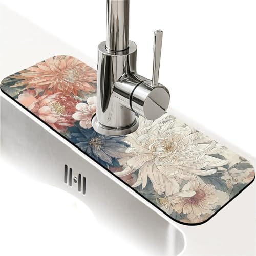 Spritzschutz für Küchenspüle, verschiedene Blumen, Wasserhahnmatte, Spülbecken-Gadgets, super saugfähig, schnell trocknend, Tropfenfänger für Küche, Bad, Spülbeckenmatte, Geschirrabtropfmatte von ZHUZHISHAN