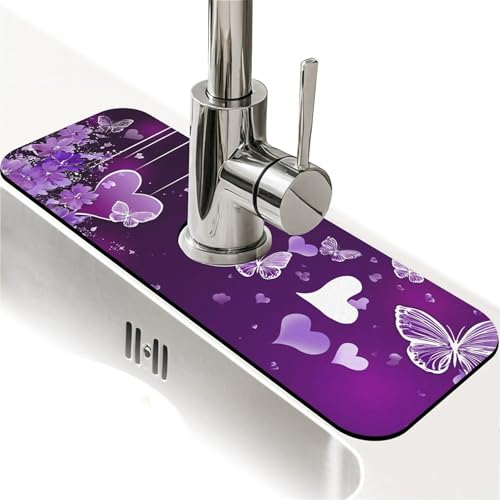 Spritzschutz für Küchenspüle, violette Blumen und Schmetterlinge, Wasserhahnmatte, Spülbecken-Gadgets, super saugfähig, schnell trocknende Matte, Tropffänger für Küche, Bad, Spülbeckenmatte Spritzschutz für Küchenspüle, violette Blumen und Schmetterlinge, Wasserhahnmatte, Spülbecken-Gadgets, super saugfähig, schnell trocknende Matte, Tropffänger für Küche, Bad, Spülbeckenmatte von ZHUZHISHAN