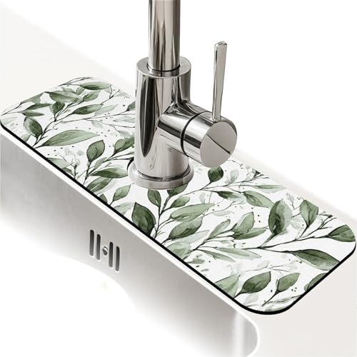 Spritzschutz für die Küchenspüle, Aquarell-Salbei-Laub, Wasserhahnmatte, Spülbecken-Gadgets, super saugfähig, schnell trocknende Matte, Tropfenfänger für Küche, Bad, Spülbeckenmatte von ZHUZHISHAN