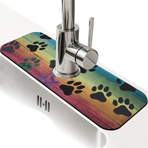 Spritzschutz für die Küchenspüle, Regenbogenholz, Hundepfoten-Wasserhahnmatte, Spüle, Gadgets, super saugfähig, schnell trocknende Matte, Tropfenfänger für Küche, Badezimmer, Spülbeckenmatte von ZHUZHISHAN