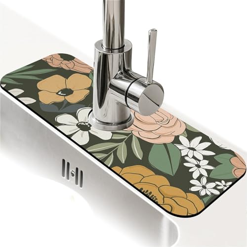 Spritzschutz für die Küchenspüle, Vintage, groß, florales Blumenmuster, Spülbecken-Gadgets, super saugfähig, schnell trocknende Matte, Tropfenfänger für Küche, Bad, Spülbeckenmatte Spritzschutz für die Küchenspüle, Vintage, groß, florales Blumenmuster, Spülbecken-Gadgets, super saugfähig, schnell trocknende Matte, Tropfenfänger für Küche, Bad, Spülbeckenmatte von ZHUZHISHAN