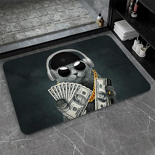 ZHUZHISHAN Kieselgur Badematte, Cool Rich Gangster Boss Katze, rutschfest, Volumen, super saugfähig, schnell trocknend, für Badezimmer, Küche, Fußmatte, umweltfreundlich, leicht zu reinigen, 50 x 80 von ZHUZHISHAN