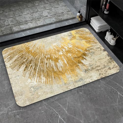 ZHUZHISHAN Kieselgur Badematte, abstrakte Kunst, goldene Sonne, rutschfestes Volumen, super saugfähig, schnell trocknend, für Badezimmer, Küche, Türmatte, umweltfreundlich, leicht zu reinigen, 43 x 70 von ZHUZHISHAN