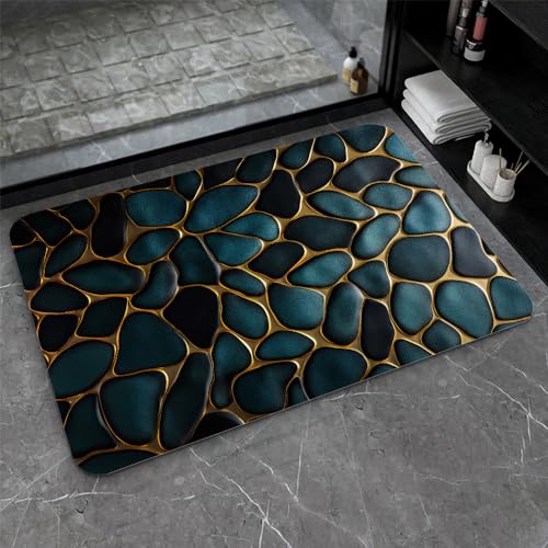 ZHUZHISHAN Kieselgur Badematte, blaue und goldene Steine, rutschfestes Volumen, super saugfähig, schnell trocknend, für Badezimmer, Küche, umweltfreundlich, leicht zu reinigen, 43 x 70 cm von ZHUZHISHAN
