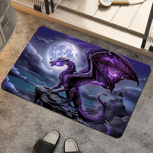 ZHUZHISHAN Majestic Badematte, violetter Drache, rutschfest, schnell trocknend, super saugfähig, dünn, passend unter die Tür, leicht zu reinigen, Badezimmer-Bodenmatten, Duschvorleger für Dusche von ZHUZHISHAN