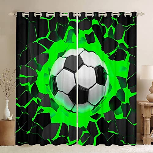 GrüNer FußBall Vorhang Blickdicht Gardinen mit Ösen 3D Druck Sport Blickdichte Vorhänge Wärmeisolierend Kind Vorhang verdunkelung Wohnzimmer Schlafzimmer 2 Stück 140x175 cm (BxH) von ZHWK