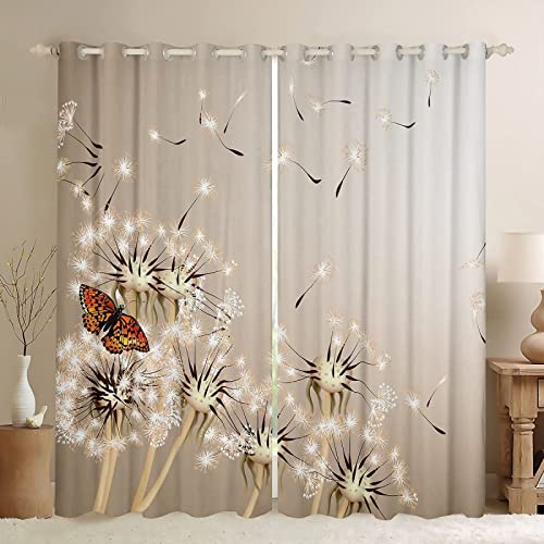 Schmetterling Vorhang Blickdicht Gardinen mit Ösen 3D Druck LöWenzahn Blickdichte Vorhänge Wärmeisolierend Kind Vorhang verdunkelung Wohnzimmer Schlafzimmer 2 Stück 140x175 cm (BxH) von ZHWK
