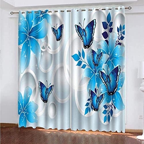 Vorhang Blauer Schmetterling Blickdicht Gardinen mit Ösen 3D Druck Blumenpflanze Blickdichte Vorhänge Wärmeisolierend Einfach Vorhang verdunkelung Wohnzimmer Schlafzimmer 2 Stück 60x150 cm (BxH) von ZHWK