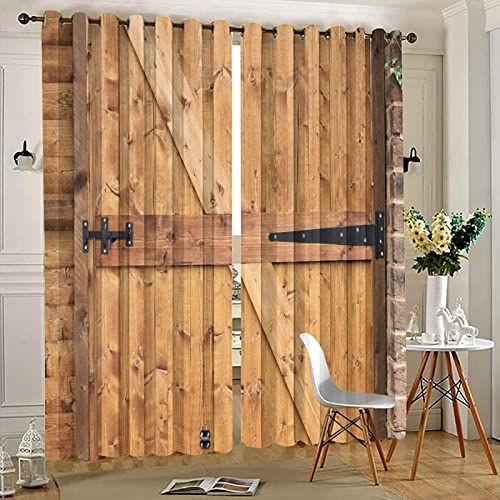 Vorhang Vintage Holztür Blickdicht Gardinen mit Ösen 3D Druck Bauernhaus Blickdichte Vorhänge Wärmeisolierend Scheune Vorhang verdunkelung Wohnzimmer Schlafzimmer 2 Stück 117x183 cm (BxH) von ZHWK