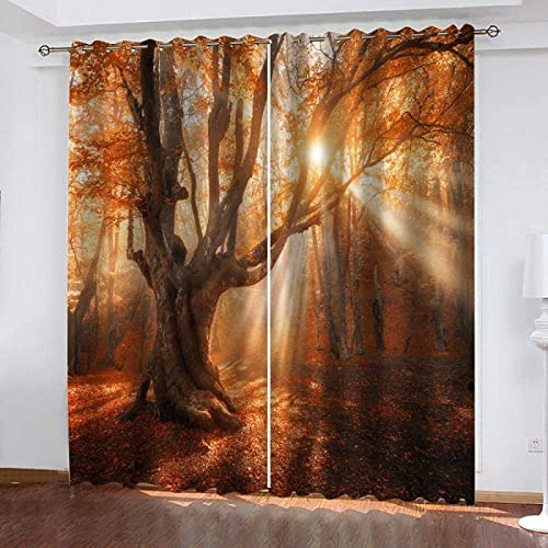 Vorhang Wald Blickdicht Gardinen mit Ösen 3D Druck Pflanze Blickdichte Vorhänge Wärmeisolierend Kinder Erwachsene Vorhang verdunkelung Wohnzimmer Schlafzimmer 2 Stück 75x166 cm (BxH) von ZHWK