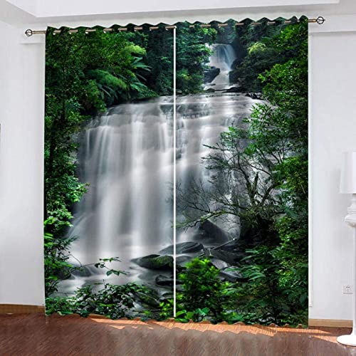 Vorhang Wasserfall Blickdicht Gardinen mit Ösen 3D Druck Grüne Pflanzen Blickdichte Vorhänge Natürliche Landschaft Vorhang Wärmeisolierend Wohnzimmer Schlafzimmer 2 Stück 91.5x214 cm (BxH) von ZHWK