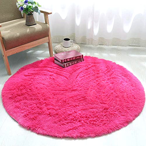 XINYUKEJI.Teppich Seidige glatte Teppiche, Flauschige Teppiche Anti-Rutsch-Shaggy-Bereich Teppich Esszimmer Home Schlafzimmer Teppich Runde Bodenmatte - Super Soft Indoor (Rose rot, 100 x 100 cm) von ZHXINYU