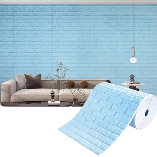Wasserdichtes Abnehmbar Selbstklebend Tapete Ziegel Wandpapier für Wohnzimmer Schlafzimmer Büro Wandaufkleber Weicher Aufprallschutz(Blue4mm,0.7 * 20m/2.29 * 65.6ft) von ZHXQRP