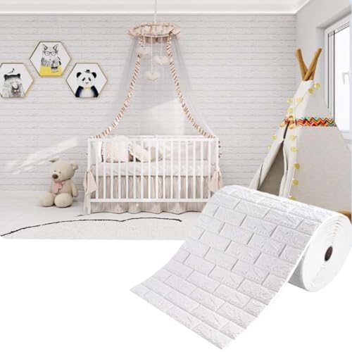 Wasserdichtes Abnehmbar Selbstklebend Tapete Ziegel Wandpapier für Wohnzimmer Schlafzimmer Büro Wandaufkleber Weicher Aufprallschutz(White3mm,0.7 * 10m/2.29 * 32.8ft) von ZHXQRP