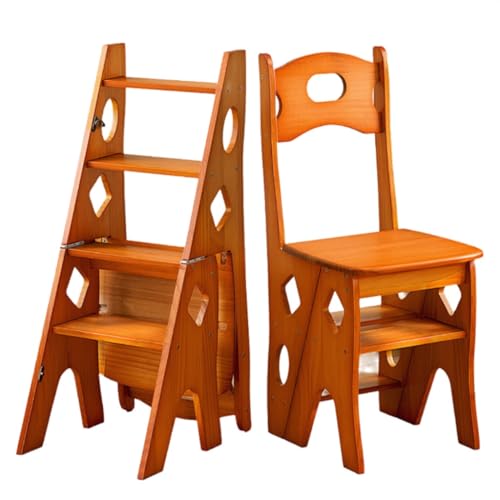 4 Tier Folding Ladder Chair 2-in-1 Wood Multi-Functional Step Stool Large Capacity Display and Storage Shelf for Home Library Kitchen(Honey Color (Classic)) von ZHXQRP