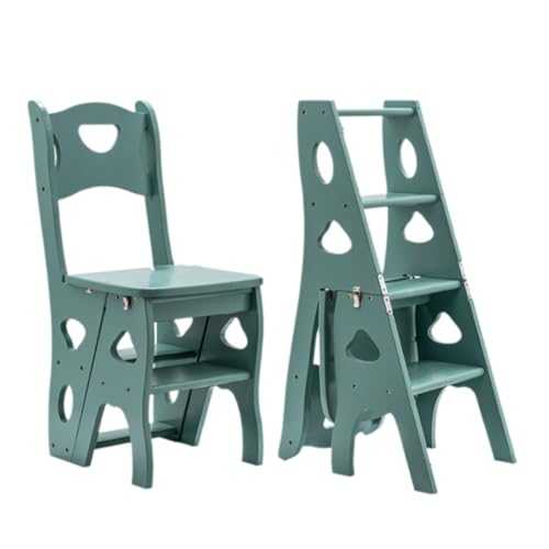 ZHXQRP Folding Library Ladder Chair 4 Tier Portable Step Stool Lightweight 3-in-1 Stepladders Display Stand Library Steps Bookshelf Plant Rack for Home Storage(Gray-Green) von ZHXQRP