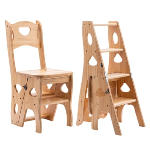 ZHXQRP Folding Library Ladder Chair 4 Tier Portable Step Stool Lightweight 3-in-1 Stepladders Display Stand Library Steps Bookshelf Plant Rack for Home Storage(Natural) von ZHXQRP