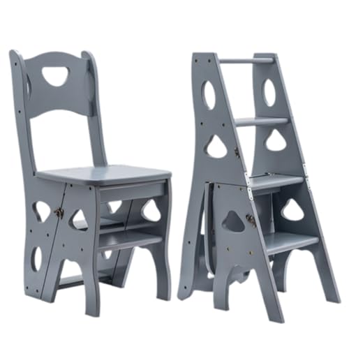 ZHXQRP Folding Library Ladder Chair 4 Tier Portable Step Stool Lightweight 3-in-1 Stepladders Display Stand Library Steps Bookshelf Plant Rack for Home Storage(Starry Gray) von ZHXQRP
