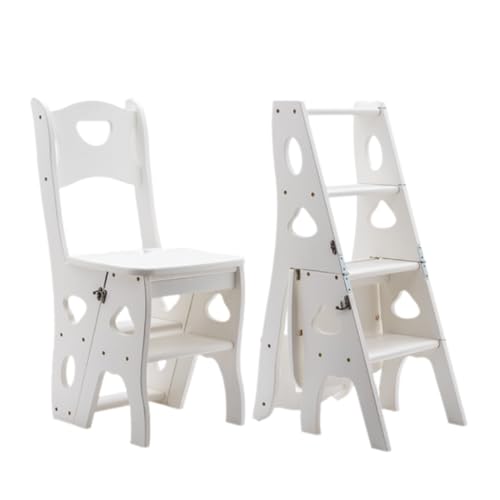 ZHXQRP Folding Library Ladder Chair 4 Tier Portable Step Stool Lightweight 3-in-1 Stepladders Display Stand Library Steps Bookshelf Plant Rack for Home Storage(White) von ZHXQRP