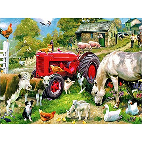 ZHXXFD Diamond Painting Bilder Set Full Groß Farm Roter Traktor 30X40 5D Diamond Painting Strass Runden Steine,Diamant Painting Set Erwachsene Kinder Diamant Malerei Kunst Kit von ZHXXFD