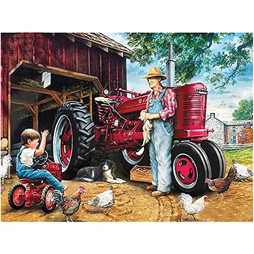 ZHXXFD Diamond Painting Bilder Set Full Groß Farm Roter Traktor 40X50 5D Diamond Painting Strass Runden Steine,Diamant Painting Set Erwachsene Kinder Diamant Malerei Kunst Kit von ZHXXFD