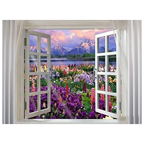 ZHXXFD Diamond Painting Erwachsene Kinder,5D Diamant Painting Bilder Landschaft Fenster Meereslandschaft 55X80 Full Groß 5D Diamant Malerei Set Für Mädchen Jungen,Mosaik Art Kits,A3 von ZHXXFD