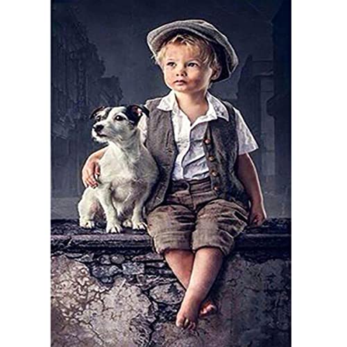 ZHXXFD Diamond Painting Erwachsene Kinder Set,5D Diamant Painting Bilder Groß Kleiner Junge Und Hund 40X60 Diamant Malerei Set Malen Nach Zahlen Für Mädchen Jungs,A12 von ZHXXFD