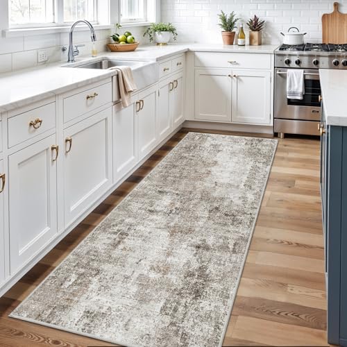 3x8 Waschbarer Rutschfester Läufer Teppich - Moderner Abstrakter Neutraler Breiter Teppichläufer für Küche, Flur, Eingang, Badezimmer, Schlafzimmer - Niedrigflor Dünne Bodenmatte mit Gummirückseite von ZHXXUJ