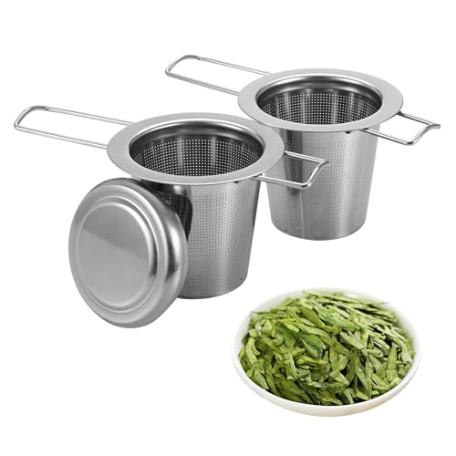 2 Stück Teesieb für Losen Tee,304 Teesieb Edelstahl Teesieb für Tasse, Teefilter Edelstahl mit Deckel und Faltbare Griffe,Feinmaschig für die Meisten Tee-Tassen und Tee-Schalen von ZHYLUO