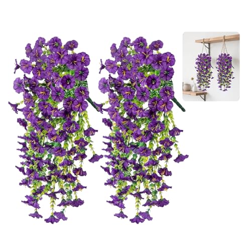 2 Teilige Lila Künstliche Blumen Hanging Petunia Flowers Kunstblumen für Draußen Kunstpflanze Hängen geeignet um Sich auf die Balkon Stufe Garten Innenhänge zu setzen von ZHYTUAL