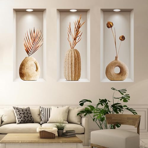 3er Pack 3D Wandaufkleber Wohnzimmer 3D Vase Wandaufkleber PVC Abnehmbare Wandaufkleber geeignet für die Wanddekoration aus Wohnzimmer Schlafzimmer Badezimmer von ZHYTUAL