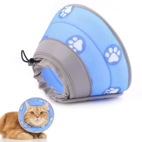Einteiliges Katzen-Halskrausenset - Haustierkragen Antilicking-Kragen Katzen-Antikratz-Kragen postoperativer atmungsaktiver Kragen verstellbare Faltkante von ZHYTUAL