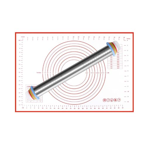 ZHYUAN Einstellbares Edelstahl Teigroller,Dicke-Verstellbares Nudelholz Einstellbar,Teigroller,Teigroller aus Metall,Nudelholz mit Backmatte,Nudelhölzer,mit Messmarkierung Silikon Backmatte ZHYUAN Einstellbares Edelstahl Teigroller,Dicke-Verstellbares Nudelholz Einstellbar,Teigroller,Teigroller aus Metall,Nudelholz mit Backmatte,Nudelhölzer,mit Messmarkierung Silikon Backmatte von ZHYUAN