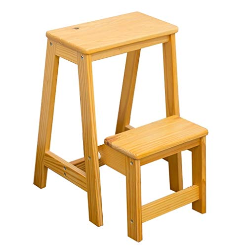ZHZ-DT Klapptritt Klappleiter Hocker Holz 2 Stufen | Tritthocker Leicht und Faltbare for Erwachsene Kinder Küche Dachboden Workzone Camping - Sicherheit Anti-Rutsch-Leiter Kapazität 150kg, Gelb von ZHZ-DT
