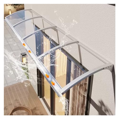 Vordach for Haustür aus Aluminium und Polycarbonat Transparentes Pultbogenvordach 150x300cm Wetterfestes Türvordach for Tür, Balkon ZHZHXR (Color : Silver, Size : 0.6x0.8m/1.97x2.62ft) von ZHZHXR