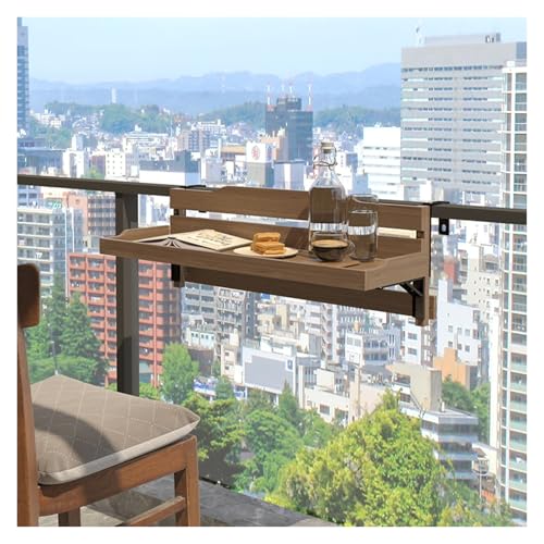 ZHZHXR Klappbarer Balkon Stehtisch Klappbarer Balkontisch Außenbereich Terrassenbar Verstellbarer Hängetisch für Baluster, Garten, Terrasse, Kaffeefarben(24x60cm/9.45x23.62in) von ZHZHXR