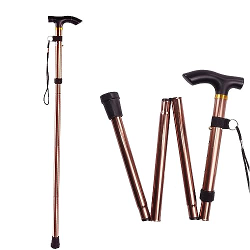 ZHjuju Gehstock Klappbar, Gehstock Damen Faltbar Gehstock Krückstock Spazierstock Aluminium Braun Einstellbar Spazierstock Verstellbarer Gehstöck Höhenverstellbarer Haltbarer Ausziehbarer Gehstock von ZHjuju