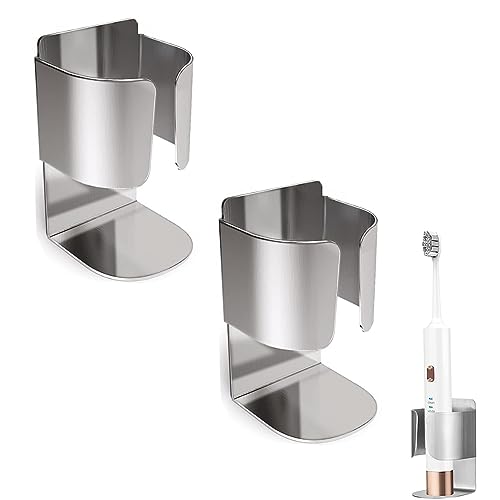 ZHjuju 2 Stück Zahnbürstenhalter, Selbstklebende Wand Befestigter Bad Zahnbürstenhalter 304 Edelstahl Halter für Elektrische Zahnbürste, Zahnpasta und Gesichtsreiniger,Ohne Bohren für Bad und Küche von ZHjuju