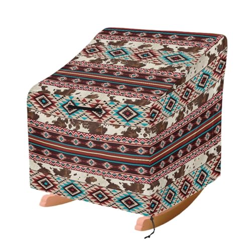 ZIATUBLES Azteken-Tribal-Bezug mit geometrischem Kuhdruck, wasserdicht, für Lounge, tiefer Sitz, Schonbezug, Anti-Staub, Rasenstühle, Gartenmöbel, 96 x 96 x 92 cm von ZIATUBLES