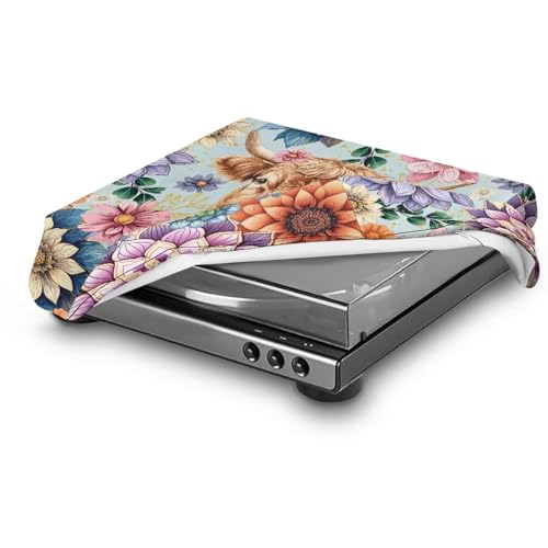 ZIATUBLES Bohemian Floral Highland Cow Print Universal Turntable Dustproof Cover Scratch Resistant CD Player Protective Cover Sleeve with Drawstring von ZIATUBLES