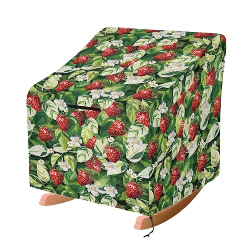 ZIATUBLES Erdbeerblumen-Druck Outdoor-Lounge-Stuhl-Abdeckung, Anti-Staub-Terrassenstuhl-Schonbezug mit Belüftungsschlitzen, atmungsaktiver Möbelschutz für Rasen, Garten, 83 x 89 x 92 cm von ZIATUBLES