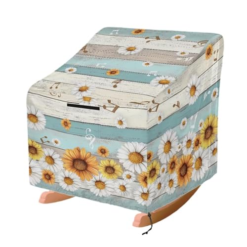 ZIATUBLES Gartenstuhlabdeckung mit Gänseblümchen-Motiv und Sonnenblumen-Plankendruck, staubdicht, Rasenstuhlhussen für Lounge, tiefe Sitzstühle, wasserdichter Möbelschutz für Garten, Terrasse, 74 x 84 von ZIATUBLES