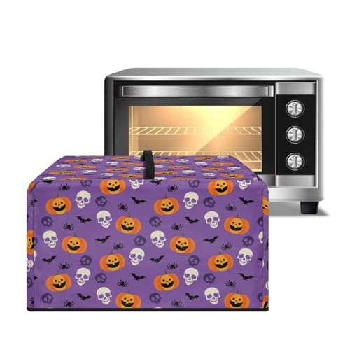 ZIATUBLES Halloween Kürbis Schädel Fledermaus Druck Mikrowelle Backofen Staubschutz mit Griff Hitzebeständige Schutzhülle für Air Fryer Toaster Ofen Leinwand Stoff Staubdichte Abdeckungen L von ZIATUBLES