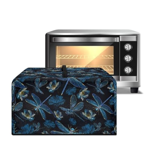 ZIATUBLES Mikrowellen-Staubschutz, hitzebeständig, für Arbeitsplatte, Mikrowellenschutz, blaues Blumenmuster, Libellen-Druck, Segeltuch-Stoffabdeckungen für Toaster, Smart Ofen, Luftfritteuse, L von ZIATUBLES