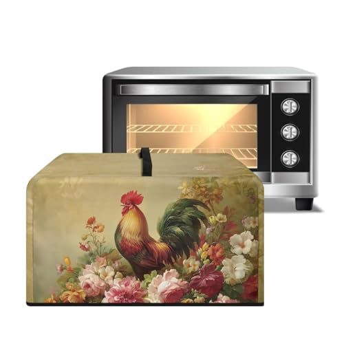 ZIATUBLES Mikrowellen-Staubschutz mit Pfingstrosen-Blumen-Hahn-Druck, hitzebeständig, für Arbeitsplatte, Mikrowelle, Stoffabdeckungen für Toaster, Smart Ofen, Luftfritteuse, L von ZIATUBLES