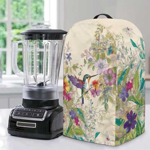 ZIATUBLES Staubdichte Abdeckung für Kaffeemaschine, Staubschutz, Anti-Fingerabdruck, schmutzabweisend, Standmixer-Schutz, Kolibri-Blumendruck-Abdeckungen mit Griff von ZIATUBLES