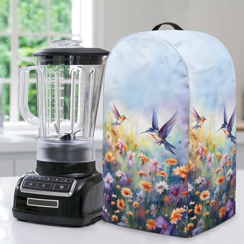 ZIATUBLES Staubdichte Abdeckung für Kaffeemaschine, Staubschutz, Gänseblümchen, Kolibri-Druck, Anti-Fingerabdruck, schmutzabweisend, Standmixer-Schutzabdeckungen mit Griff von ZIATUBLES