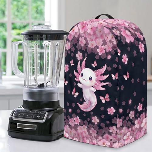 ZIATUBLES Staubdichte Abdeckung für Kaffeemaschine, Staubschutz, rosa Kirschblüten, Axolotl-Druck, Anti-Fingerabdruck, schmutzabweisend, Standmixer-Schutzabdeckungen mit Griff von ZIATUBLES